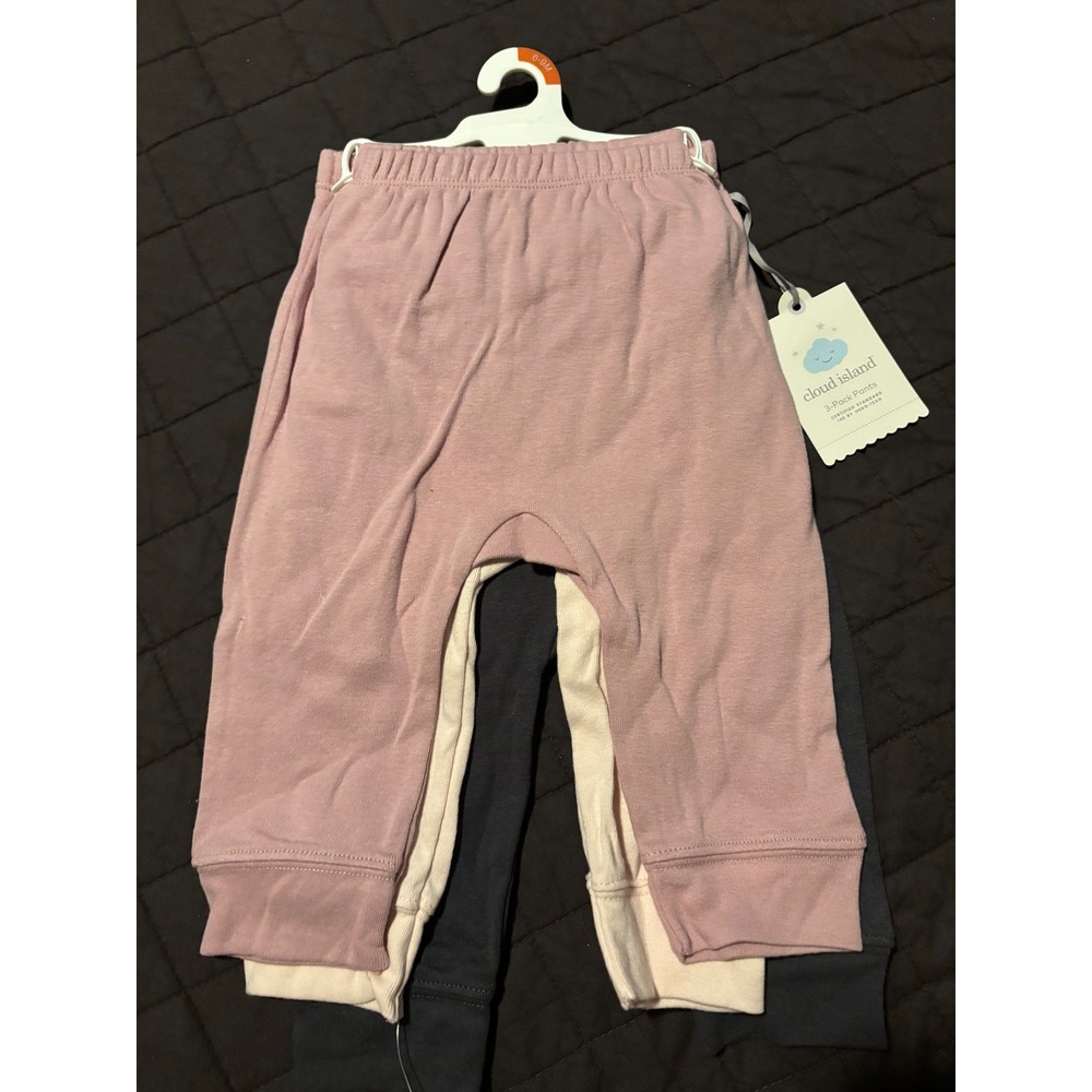 Cloud Island Baby Pants 3-Pack Pink Cream Grey 6-9M NWT Pull-On Leggings